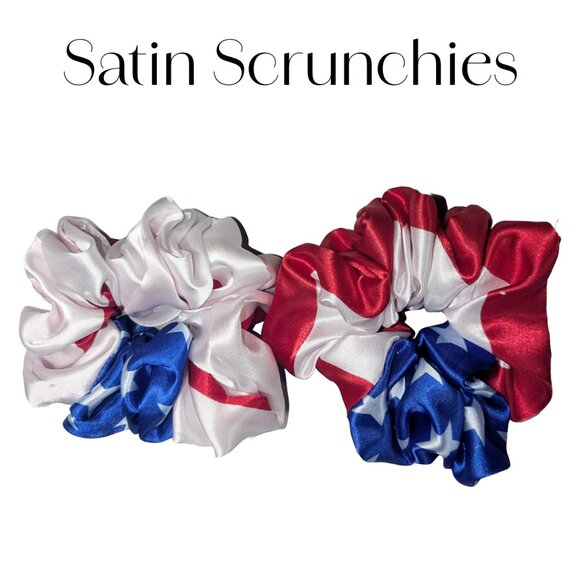 Red, white & blue satin scrunchies size large hand crafted - Picture 6 of 6